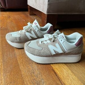 Women’s New Balance 574 Driftwood platforms